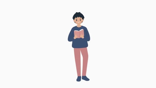 Animated Young Man Reading Book