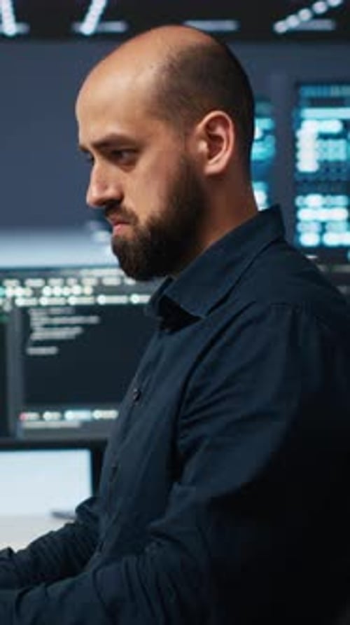 Adult Working in Futuristic High-Tech Control Room