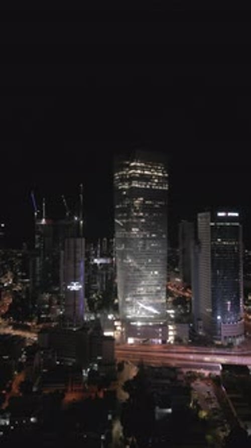 Aerial video of the city of Tel Aviv late at night