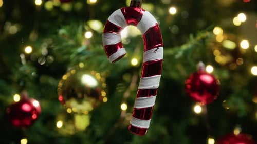 Festive Candy Cane Ornament on Christmas Tree