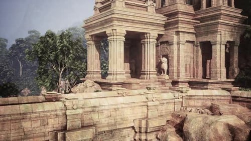 Ruines d'un ancien temple avec une statue au sommet