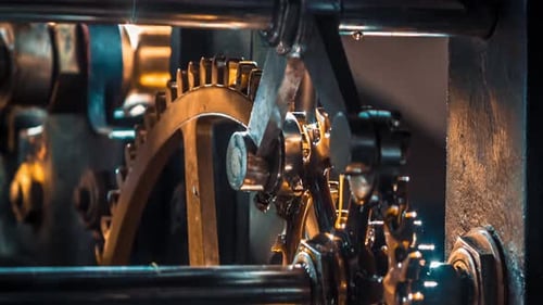 Metal Pieces Moving Inside A Clock Tower