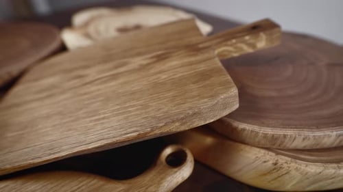 Lots of Wooden Cutting Boards Produced in a Craft Workshop