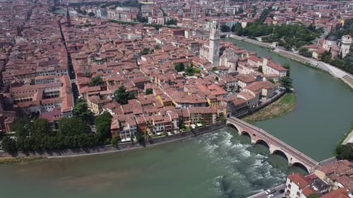 aerial view above Verona, Italy