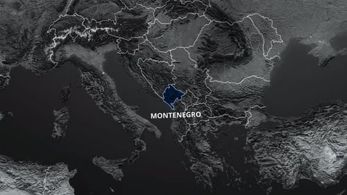 Montenegro Map Highlight with Country Name Text Reveal