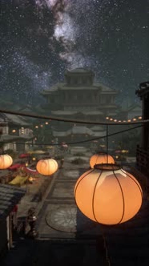 Group of Lights Hanging From Side of Building