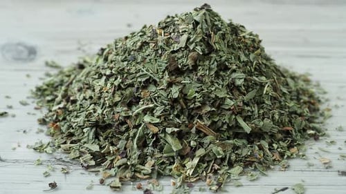 Close-up Pile of Dried Basil Leaves