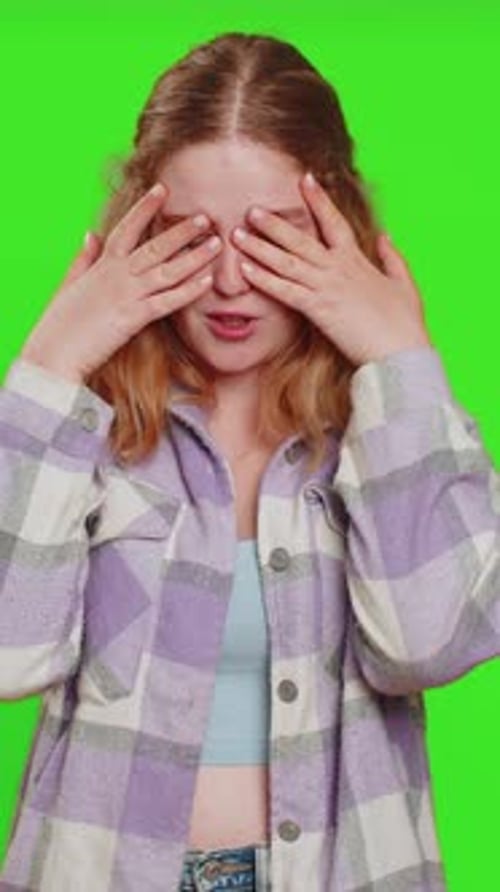 Afraid Shocked Young Woman Closing Eyes Confused Shy Scared Reject to Watch Phobia Shame Stress