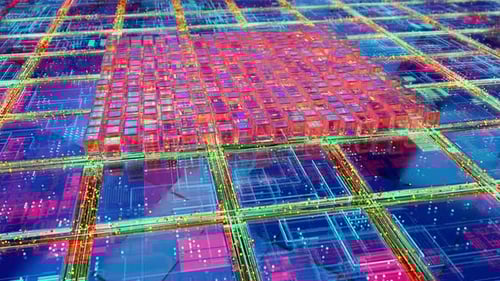 Futuristic Digital Grid with Processing Cubes Animation