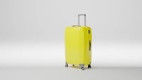 Rendu 3D d'animation en boucle de sac de voyage jaune.
