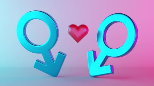 3D Animated Male Gender Symbols with Heart for Love and Relationship Concepts