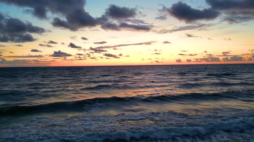 Sea scenery. Drone view. Sunset horizon. Nature beauty. Water landscape. Blue ocean waves relaxing m