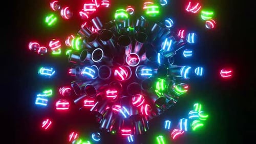 Vibrant Neon Sphere Burst with Digital Glowing Particles