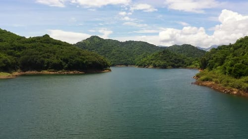 Aerial Drone of Beautiful Lake Among the Mountains