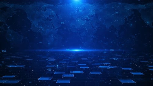 Animated Futuristic Digital World Map Data Technology Background