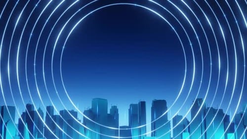 Panorama urbain futuriste avec cercles rayonnants