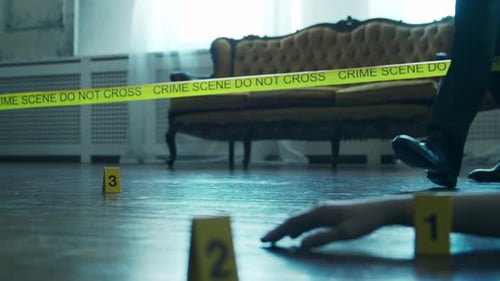 Detective Investigating Crime Scene with Body