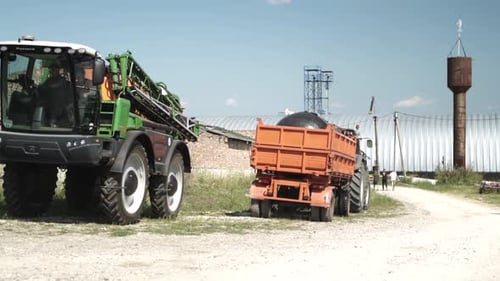 Spray Fertilize On Field With Chemicals In Agriculture Field