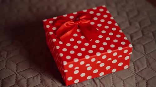 Festive Red Polka-Dotted Gift Box with Ribbon