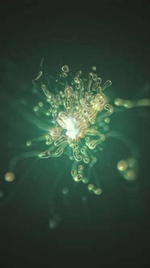 Vídeo vertical: fondo microscópico de movimiento científico de células orgánicas