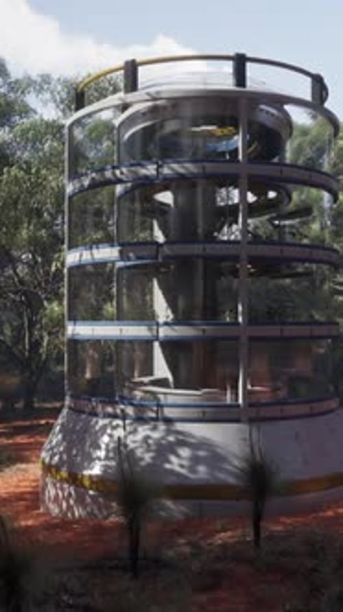 A Futuristic Glass Greenhouse in the Middle of a Lush Forest
