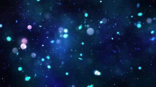Abstract Blue Snowflakes and Bokeh Particles Background