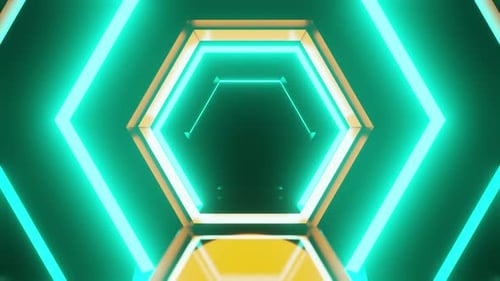 Animation d'arrière-plan de la boucle Vj Tunnel Hexagonale cyan et jaune