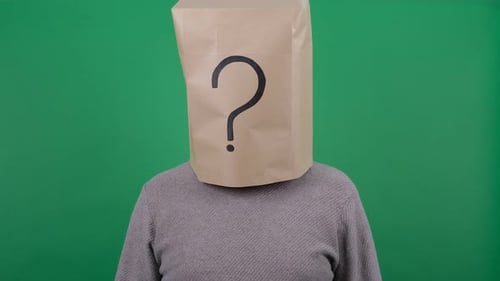Person With Paper Bag Over Head and Question Mark