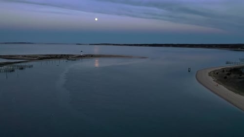 Aerial view of lighthouse on coast, United States.