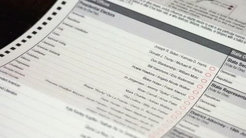 Close Up of 2020 Election Ballot