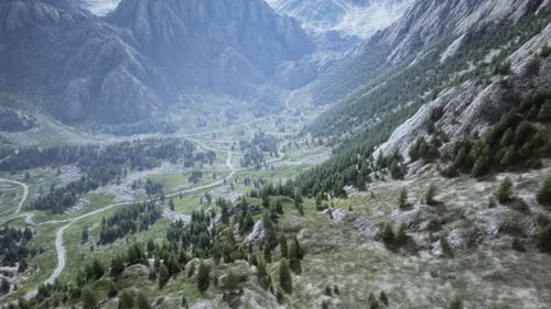 A Scenic Mountain Valley with a Winding Road