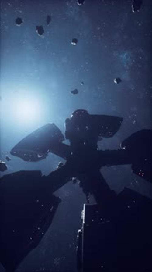 Alien Spacecraft Travels Through the Vastness of the Cosmos Vertical