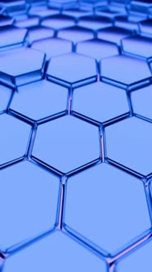 Smooth Glossy Blue Honeycomb Panels Creating Continuous Industrial Themed Display Background