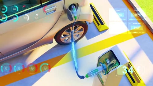 Electric Car Charging with Futuristic UI Data Animation