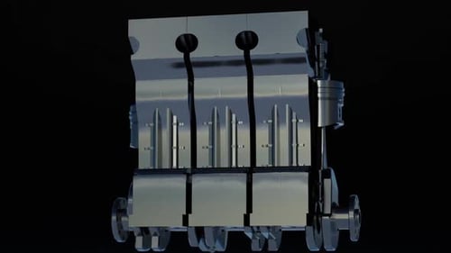 Internal Combustion Engine Cross-Section Animation with Moving Parts