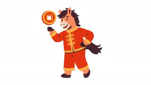 Animated Chinese Zodiac Horse Character With Golden Coin