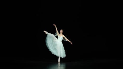 Super Slow Motion Ballet Performance Graceful Ballerina in a White Tutu Dance and Perform Dramatic