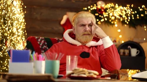 Man in Christmas Pajamas Having an Idea