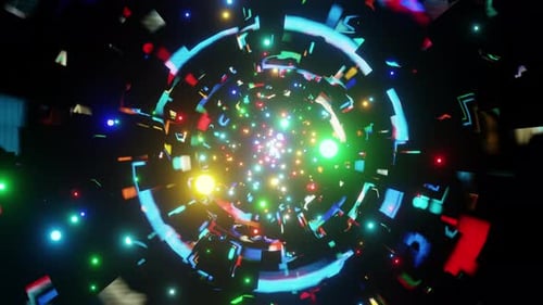 A stream of colorful particles flies through the cosmic web VJ loop 3d render. Background