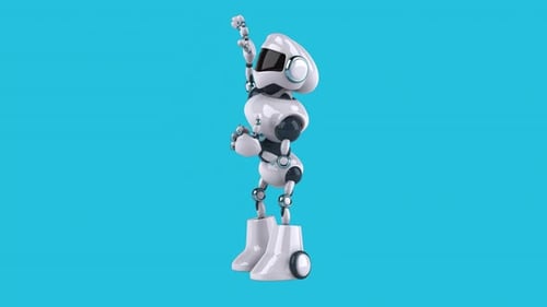 Fun 3D cartoon robot waving (with alpha channel)