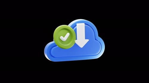 3D Cloud Icon with Checkmark and Download Arrow Animation