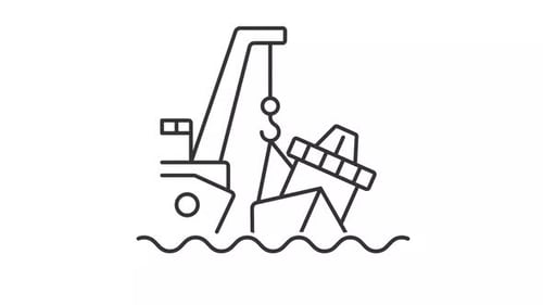 Line Art Ship Crane Underwater Recovery Animation