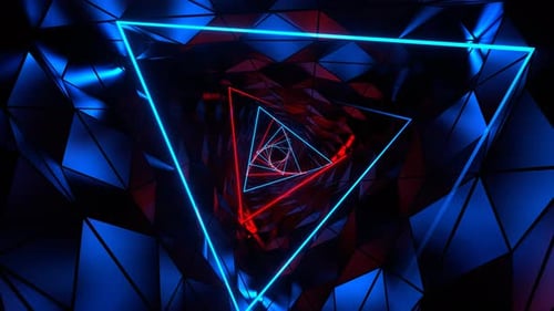 Red And Blue Neon Ribbed Triangular Spiral Tunnel Background Vj Loop In 4K