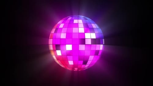 Rotating Colorful Disco Ball with Light Rays Background