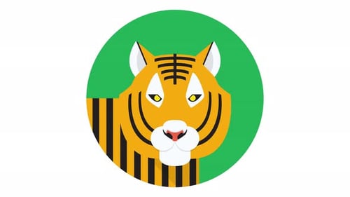 Animated Flat Design Tiger Head Looping Icon