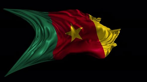 Cameroon National Flag Waving Seamlessly on Black Background
