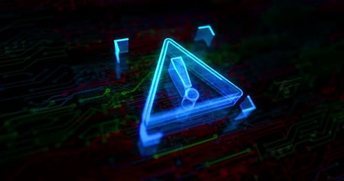 Neon Digital Warning Sign Circuit Animation