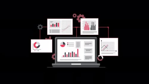 Animated Flat Design Business Data Analysis on Laptop Screen