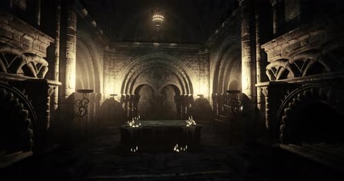 Misteriosa cámara subterránea con luces brillantes y camino de piedra, Motion Graphics Incluyendo: subterráneo y camino de piedra - Envato