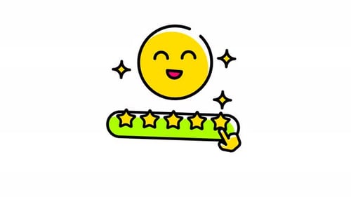 Happy face with five gold stars and a hand animation video